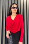 Noa Noa Shoulder Pleated Detail Drape Collar Blouse-Red Red - 2