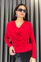 Noa Noa Shoulder Pleated Detail Drape Collar Blouse-Red Red - 3