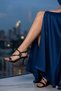 Women's Black Metallic Single Strap Piping Snake Detailed Evening Dress Shoes