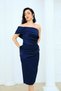 Double Single Sleeve Pencil Long Dress - Dark Blue - 5
