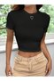 Women's Unprinted Over-The-Shoulder Baby Tee Combed Cotton Crop T-Shirt - 5