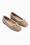 Fridah Beige Bow Detailed Blunt Toe Women's Ballerinas - 4