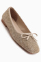 Fridah Beige Bow Detailed Blunt Toe Women's Ballerinas