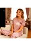 Dusty Rose Color Butterfly Pattern Crew Neck Women's Pajama Set