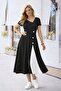 Women's Short Sleeve Asymmetrical Collar Button Detailed Midi Viscose Dress - 2