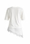 Women's White Asymmetrical Cut Chic Lace-Detail Loose Oversized T-Shirt - 4