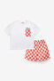 Red Popcorn Figured Checkerboard Patterned Children's T-Shirt and Shorts Two-Piece Set - Cleo - 5