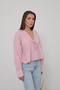 Women's Powder V-Neck Lace-Up Front Loose Long Sleeve Blouse - 4