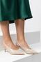 Women's Beige Wrinkled Patent Leather Open-Back Heeled Shoes - 3
