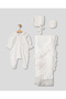 Tulle-Flower Detailed 4-Piece Newborn Baby Girl Hospital Outfit, 100% Certified Cotton