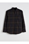 Regular Fit Long Sleeve Plaid Gabardine Men's Shirt - 5