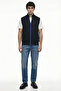 Half Fisherman Zippered Wool Knitwear Vest - Black - Cobalt Blue