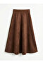 Brown Elastic Waist Suede Look Skirt - 4