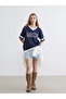 Navy Blue V-Neck Manhattan Printed Oversized Women's T-Shirt - 2