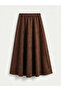 Brown Elastic Waist Suede Look Skirt - 3