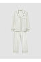 Ecru Shirt Collar Floral Women's Pajama Set - 6