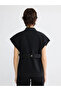 Black Shirt Collar Belted Women's Jean Vest - 6