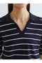 Navy Blue Polo Neck Striped Women's Knitwear Sweater - 6