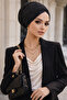 Black Silver Pleated Gathered Casual Bonnet - 2