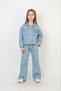 Girl's Embroidery Detailed Denim Jacket and Trousers Set Light Blue Casual Stylish Combination - 6