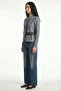 Wool Knitwear Jacket with Faux Leather Detail - Dark Gray - Black - 2