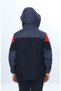 Boy's Stand Collar Hooded Zippered Pocketed Printed Color Block Woven Raincoat - - 5