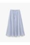 Linen Blend Elastic Waist Tie Pocketed Midi Flared Skirt - 3