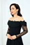 Crepe Balen Lace Detailed Long Evening Dress - Black - 3