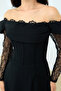 Crepe Balen Lace Detailed Long Evening Dress - Black - 2