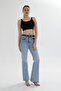 Women's Blue Stonewashed Flare Jean Pants – High Waist Spanish Flare Comfort Fit Denim - 5