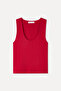 Women's Red Fitted U-Neck Sleeveless Blouse - 3