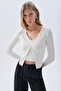 Women's Off-White Cardigan Look V-Neck Blouse
