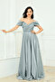 Glittery Crepe Ruched Long Evening Dress with Straps - Mint Green