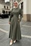 Pleated Belted Khaki Dress - 4