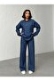 Women's Dark Blue Stylish Button Detailed Top and Bottom Denim Set