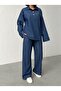 Women's Dark Blue Stylish Button Detailed Top and Bottom Denim Set - 2