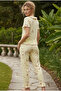 Yellow Floral Patterned Bürümcük-Krınkıl Buttoned Pajama Set26120625 - 3