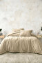 Double Cotton - Satin 210 Tc (83 Thread) Striped Duvet Cover Set Beige - 2