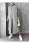 Women's Gray Pocketed Buttoned Oversize Long Shirt Dress (115 cm) - 6