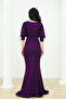 Glittery Fish Model Flywheel Detailed Evening Dress - Patlican Purple - 8