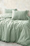 Double Cotton - Satin 210 Tc (83 Thread) Striped Duvet Cover Set Green