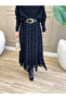 Women's Black Velvet Textured Flocked Printed Floral Patterned Premium Tulle Maxi Long Skirt - 5