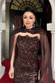Sequin Fabric Cape Detailed Evening Dress - Brown - 4