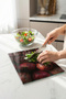 Pomegranate Patterned Tempered Glass Cutting Board - 25X35 cm Pomegranate Themed Hygienic Serving Tray - 6