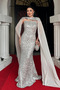 Sequin Fabric Cape Detailed Evening Dress - Gold - 2