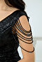 Sequin Shoulder Tassel Beaded Fish Dress - Black - 3