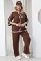 Large Size Stone Detailed Suit with Piping Detail - 5
