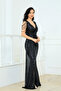 Sequin Shoulder Tassel Beaded Fish Dress - Black - 8