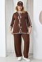 Large Size Stone Detailed Suit with Piping Detail - 3