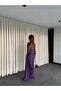 Purple Belted Shawl Collar Shirt and Pants Set - 8004 - 6